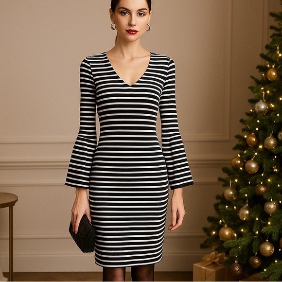 Banana Republic Dresses & Skirts - Banana Republic Black and White Sheath Dress with Bell Sleeves 🖤